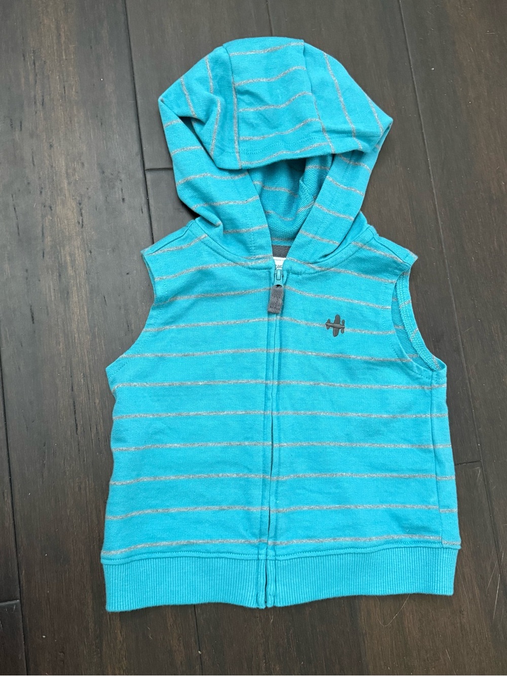 Carter's Turquoise Striped Sleeveless Hooded Zip-Up Vest